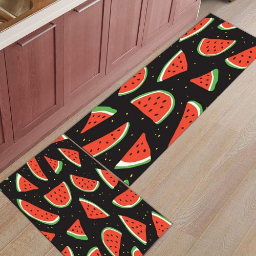  CHARMHOME Kitchen Rugs and Mats Set Summer Watermelon Picture 2 Piece Floor Carpet Non-Slip Rubber Backing Doormat Runner Rug Set