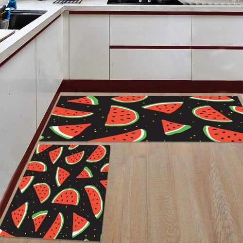  CHARMHOME Kitchen Rugs and Mats Set Summer Watermelon Picture 2 Piece Floor Carpet Non-Slip Rubber Backing Doormat Runner Rug Set