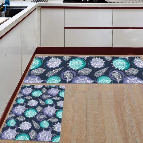  CHARMHOME Kitchen Rugs and Mats Set Marine Life Image 2 Piece Floor Carpet Non-Slip Rubber Backing Doormat Runner Rug Set