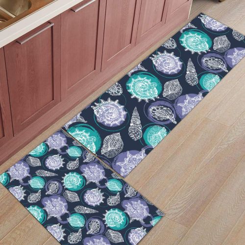  CHARMHOME Kitchen Rugs and Mats Set Marine Life Image 2 Piece Floor Carpet Non-Slip Rubber Backing Doormat Runner Rug Set