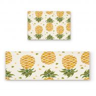 CHARMHOME Kitchen Rugs and Mats Set Watercolor Pineapple Design 2 Piece Floor Carpet Non-Slip Rubber Backing Doormat Runner Rug Set
