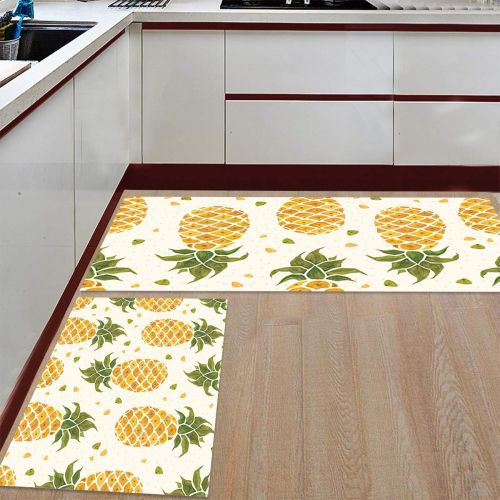  CHARMHOME Kitchen Rugs and Mats Set Watercolor Pineapple Design 2 Piece Floor Carpet Non-Slip Rubber Backing Doormat Runner Rug Set