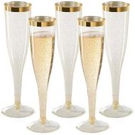[아마존베스트]CHATEAU FINE TABLEWARE Plastic Champagne Flutes Disposable - Gold Glitter with a Gold Rim - [1 Box of 36 ] 6.5 Oz Premium Toasting Flutes, Elegant Stylish Mimosa Glasses Perfect for Weddings Anniversarie