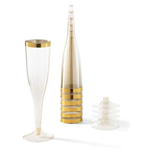  [아마존베스트]CHATEAU FINE TABLEWARE Plastic Champagne Flutes Disposable - Gold Glitter with a Gold Rim - [1 Box of 36 ] 6.5 Oz Premium Toasting Flutes, Elegant Stylish Mimosa Glasses Perfect for Weddings Anniversarie