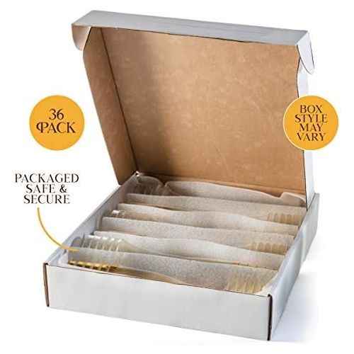  [아마존베스트]CHATEAU FINE TABLEWARE Plastic Champagne Flutes Disposable - Gold Glitter with a Gold Rim - [1 Box of 36 ] 6.5 Oz Premium Toasting Flutes, Elegant Stylish Mimosa Glasses Perfect for Weddings Anniversarie