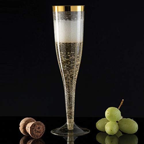  [아마존베스트]CHATEAU FINE TABLEWARE Plastic Champagne Flutes Disposable - Gold Glitter with a Gold Rim - [1 Box of 36 ] 6.5 Oz Premium Toasting Flutes, Elegant Stylish Mimosa Glasses Perfect for Weddings Anniversarie