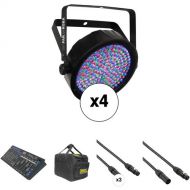CHAUVET DJ SlimPAR 64 RGBA LED PAR Kit with 6-Channel DMX Controller, Cables, and Bag (4-Pack)