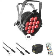 CHAUVET DJ SlimPAR Pro Q USB Kit with 4 RGBA LED Wash Lights, Cables, Case, and Remote