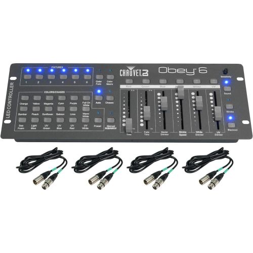  CHAUVET DJ CHAUVET OBEY 6 Compact Universal 6 Fixture DMX Lighting Controller + DMX Cables