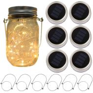 [아마존 핫딜] [아마존핫딜]CHBKT 6-Pack Solar-powered Mason Jar Lights 20 LEDs (6 Hanger Included / No Jar),Warm White Glass Waterproof Fairy Hanging Lighting,Outdoor String Lids for Regular Mouth Jars for Patio L