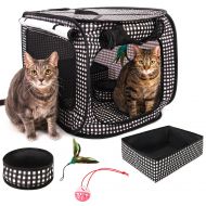 CHEERING PET CheeringPet, Cat Travel Cage: Portable Pop Up Pet Crate with Collapsible Litter Box, Foldable Feeding Bowl, Hanging Feather Teaser and Ball, Carrying Bag, Extra Large 32 X 19 X 19