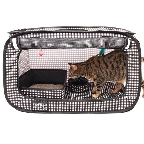  CHEERING PET CheeringPet, Cat Travel Cage: Portable Pop Up Pet Crate with Collapsible Litter Box, Foldable Feeding Bowl, Hanging Feather Teaser and Ball, Carrying Bag, Extra Large 32 X 19 X 19