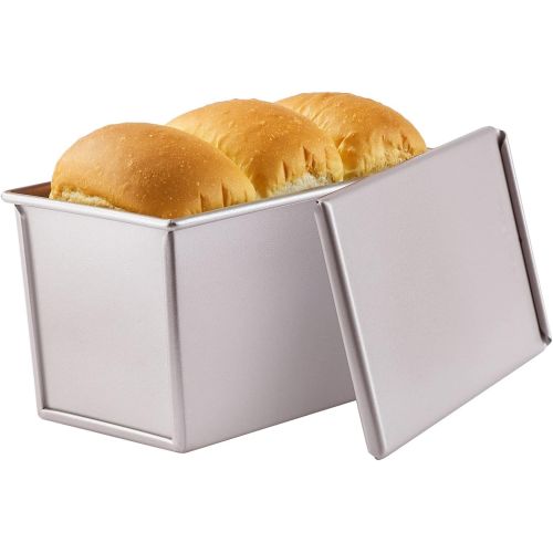  [아마존베스트]CHEFMADE Pullman Loaf Pan with Lid, 0.99Lb Dough Capacity Non-Stick Rectangle Flat Toast Box for Oven Baking 4.2 x 7.7x 4.4(Champagne Gold)