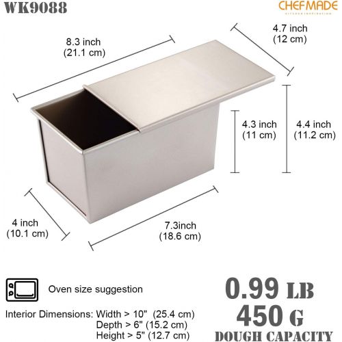  [아마존베스트]CHEFMADE Pullman Loaf Pan with Lid, 0.99Lb Dough Capacity Non-Stick Rectangle Flat Toast Box for Oven Baking 4.2 x 7.7x 4.4(Champagne Gold)