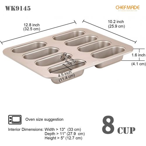  [아마존베스트]CHEFMADE Twinkie Cake Pan, 8-Cavity Non-Stick Mini Hotdog-Shaped Muffin Bakeware for Oven and Instant Pot Baking (Champagne Gold)