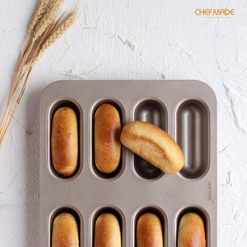  [아마존베스트]CHEFMADE Twinkie Cake Pan, 8-Cavity Non-Stick Mini Hotdog-Shaped Muffin Bakeware for Oven and Instant Pot Baking (Champagne Gold)