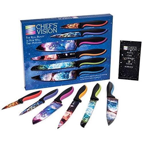  [아마존베스트]Chef's Vision Cosmos Kitchen Knife Set in Gift Box - Color Chef Knives - Cooking Gifts for Husbands and Wives, Unique Wedding Gifts for Couple, Birthday Gift Idea for Men, Housewarming Gift New