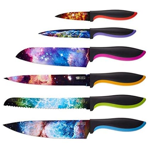  [아마존베스트]Chef's Vision Cosmos Kitchen Knife Set in Gift Box - Color Chef Knives - Cooking Gifts for Husbands and Wives, Unique Wedding Gifts for Couple, Birthday Gift Idea for Men, Housewarming Gift New