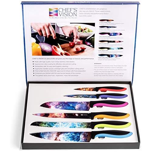  [아마존베스트]Chef's Vision Cosmos Kitchen Knife Set in Gift Box - Color Chef Knives - Cooking Gifts for Husbands and Wives, Unique Wedding Gifts for Couple, Birthday Gift Idea for Men, Housewarming Gift New