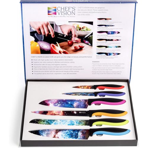  [아마존베스트]Chef's Vision Cosmos Kitchen Knife Set in Gift Box - Color Chef Knives - Cooking Gifts for Husbands and Wives, Unique Wedding Gifts for Couple, Birthday Gift Idea for Men, Housewarming Gift New