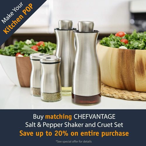  CHEFVANTAGE Olive Oil and Vinegar Cruet Dispenser Set with Elegant Glass Bottle and Drip Free Design - White