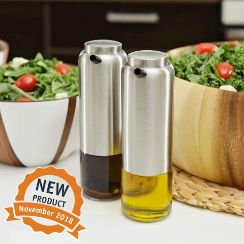  CHEFVANTAGE Olive Oil and Vinegar Cruet Dispenser Set with Elegant Glass Bottle and Drip Free Design - White