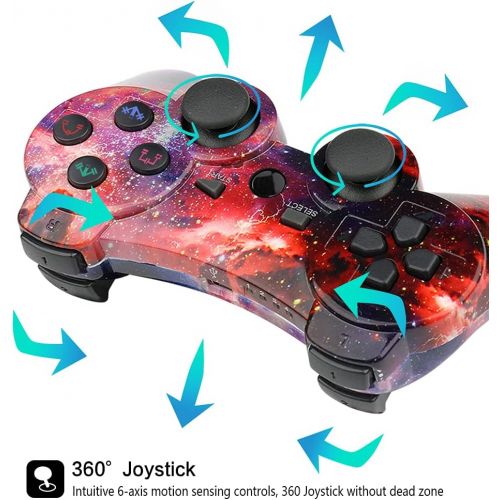  CHENGDAO Wireless Controller 2 Pack Compatible with Playstation 3 with High Performance Double Shock,Motion Control,USB Cable (Skull + Galaxy)