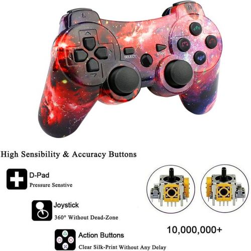  CHENGDAO Wireless Controller 2 Pack Compatible with Playstation 3 with High Performance Double Shock,Motion Control,USB Cable (Skull + Galaxy)