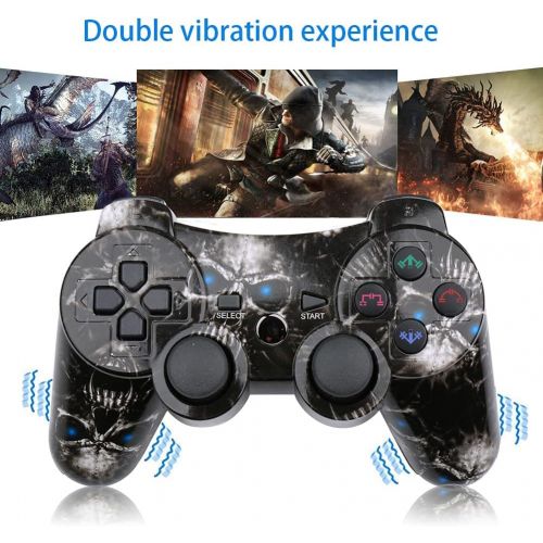  CHENGDAO Wireless Controller 2 Pack Compatible with Playstation 3 with High Performance Double Shock,Motion Control,USB Cable (Skull + Galaxy)