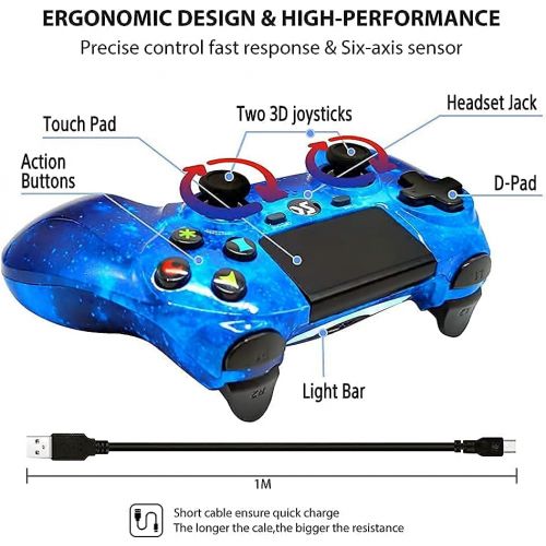  [아마존베스트]CHENGDAO PS4 Controller Wireless Gamepad for Playstation 4/Pro/Slim/PC and Laptop with Motion Motors, Audio Function, Mini LED Indicator, USB Cable and Anti-Slip - Blue