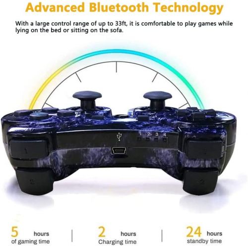  [아마존베스트]CHENGDAO PS3 Controller Wireless 2 Pack Dual Shock Upgraded Gamepad for Sony Playstation 3 with Charging Cord (PS3 Controller 2Pack,Blue + Violet)