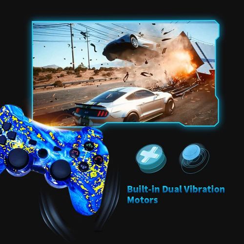  [아마존베스트]CHENGDAO PS3 Controller Wireless 2 Pack Dual Shock Upgraded Gamepad for Sony Playstation 3 with Charging Cord (PS3 Controller 2Pack,Blue + Violet)