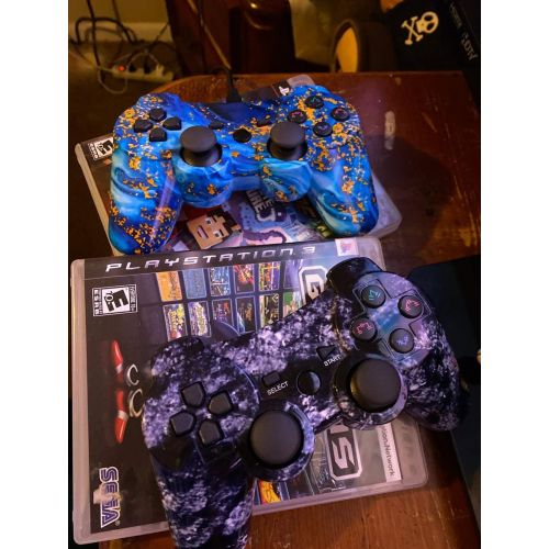  [아마존베스트]CHENGDAO PS3 Controller Wireless 2 Pack Dual Shock Upgraded Gamepad for Sony Playstation 3 with Charging Cord (PS3 Controller 2Pack,Blue + Violet)