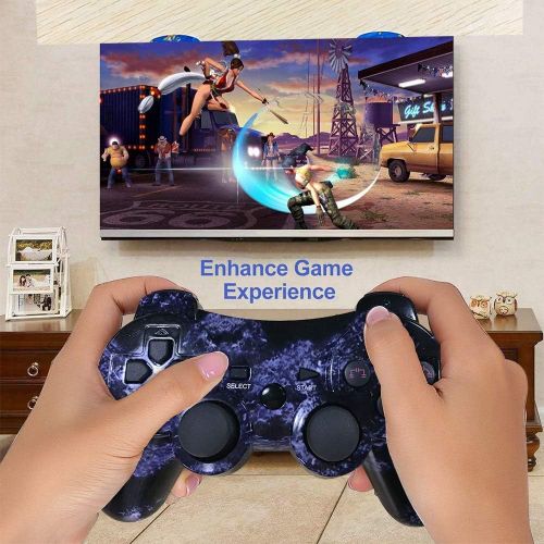  [아마존베스트]CHENGDAO PS3 Controller Wireless 2 Pack Dual Shock Upgraded Gamepad for Sony Playstation 3 with Charging Cord (PS3 Controller 2Pack,Blue + Violet)