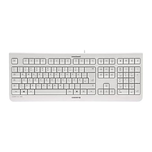  [아마존베스트]Cherry KC 1000 USB Keyboard Flat Design Wired The Blue Angel GS Approval QWERTZ Business Keyboard German Layout, white-grey