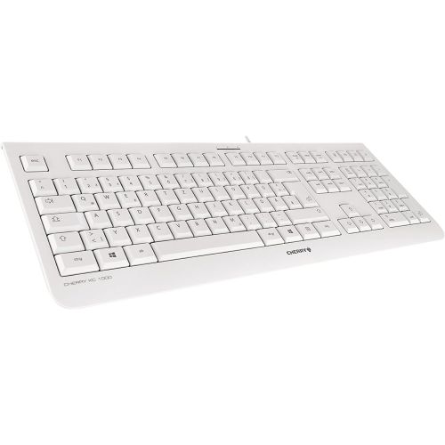  [아마존베스트]Cherry KC 1000 USB Keyboard Flat Design Wired The Blue Angel GS Approval QWERTZ Business Keyboard German Layout, white-grey