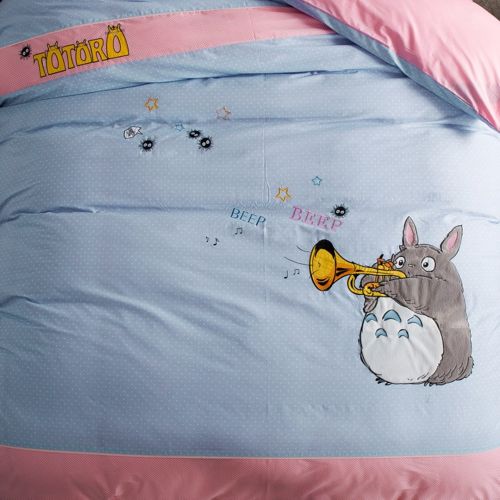  CHERRY CASA 100% Cotton Applique Embroidery Kids Bedding Set My Neighbor Totoro Duvet Cover and Pillow case and Flat Sheet,Girls,Girls,3 Pieces,Twin