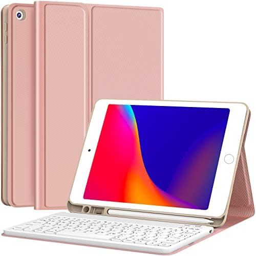  [아마존베스트]CHESONA Keyboard Case for iPad 8th Generation (2020)/7th Gen (2019) 10.2 Inch, Detachable Wireless with Pencil Holder Stand Folio Keyboard Cover for New iPad 8th Gen/7th Gen 10.2”, Rose Go