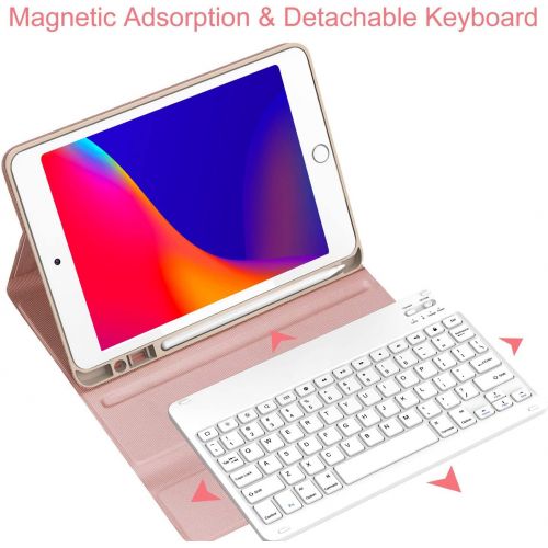  [아마존베스트]CHESONA Keyboard Case for iPad 8th Generation (2020)/7th Gen (2019) 10.2 Inch, Detachable Wireless with Pencil Holder Stand Folio Keyboard Cover for New iPad 8th Gen/7th Gen 10.2”, Rose Go