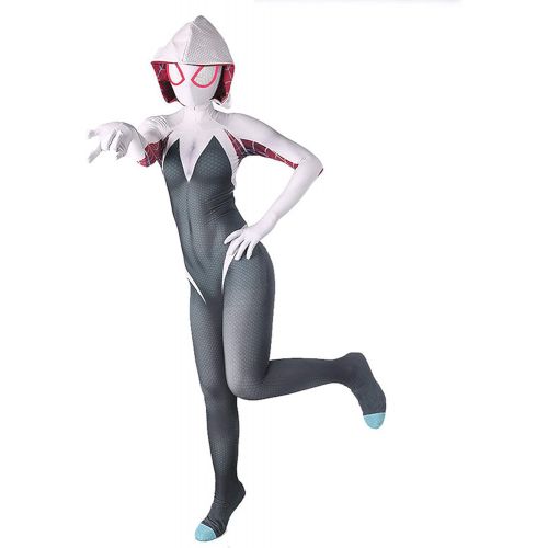  할로윈 용품CHGCHLCO Gwen Stacy Spider Man into The Spider Verse Costume Adult/Kids Unisex Lycra Spandex Halloween Cosplay Suit