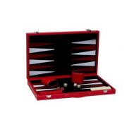 CHH 18" Red Leatherette Backgammon Set Black And Red Velour Inlay Board