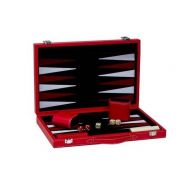 CHH 15" Red Leatherette Backgammon Set Black And Red Velour Inlay Board