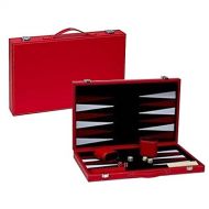 CHH 15 Backgammon Set in Leatherette Case with Velour Inlay, Red