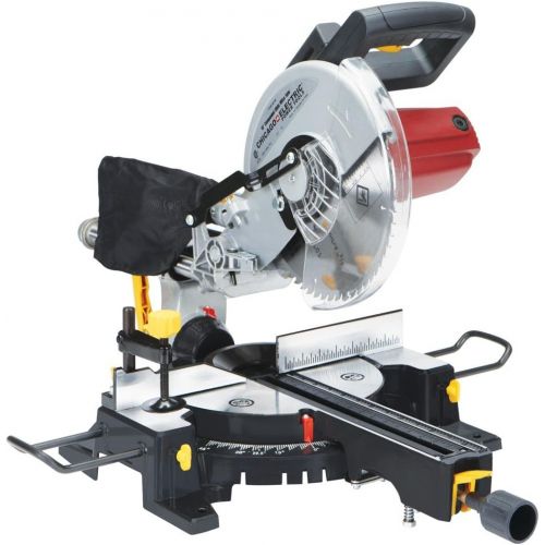  [아마존베스트]CHICAGO ELECTRIC 10 Inch Sliding Compound Miter Saw with 45 Degree Bevel and Dust Bag, Extension Bars and Table Clamp