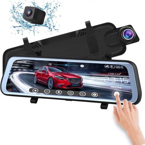  [아마존베스트]CHICOM 10 inch Dash Cam Mirror Full Touch Screen Backup Camera Dash Cam Front and Rear Dual Camera 1080P HD Rear View Camera G-Sensor, Loop Recording, Time-Lapse（V21）