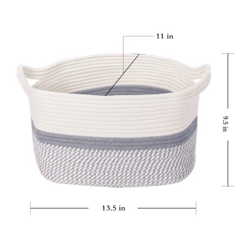  CHICVITA Square Cotton Rope Woven Basket with Handles for Books, Magazines, Toys - Decorative Rectangle Basket for Baby Nursery, Living Room, Bathroom 13.5 x 11 x 9.5