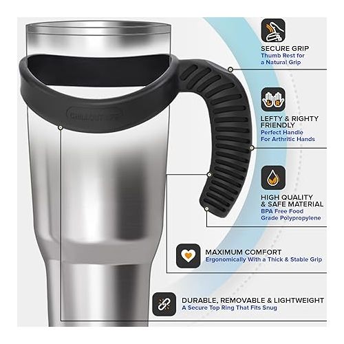  CHILLOUT LIFE Handle for YETI Cup 30 oz - Ozark Trail 30 oz Tumblers, Comfortable Replacement Handle for 30 oz YETI Tumbler & More (Black Handle Only)