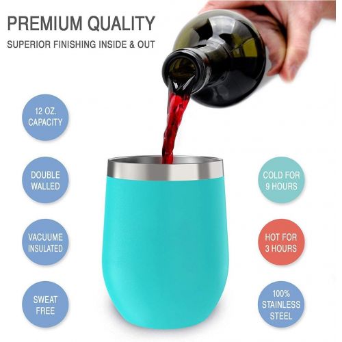  [아마존 핫딜] [아마존핫딜]CHILLOUT LIFE Stainless Steel Stemless Wine Glass Tumbler 4 Pack 12 oz | Double Wall Vacuum Insulated Wine Tumbler with Lids and Straws Set of Four for Coffee, Wine, Cocktails, Ice Cream | Powde