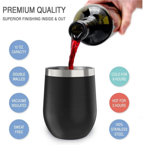  [아마존 핫딜] [아마존핫딜]CHILLOUT LIFE Stainless Steel Stemless Wine Glass Tumbler 2 Pack 12 oz | Double Wall Vacuum Insulated Wine Tumbler with Lids and Straws Set of Two for Coffee, Wine, Cocktails, Ice Cream | Powder