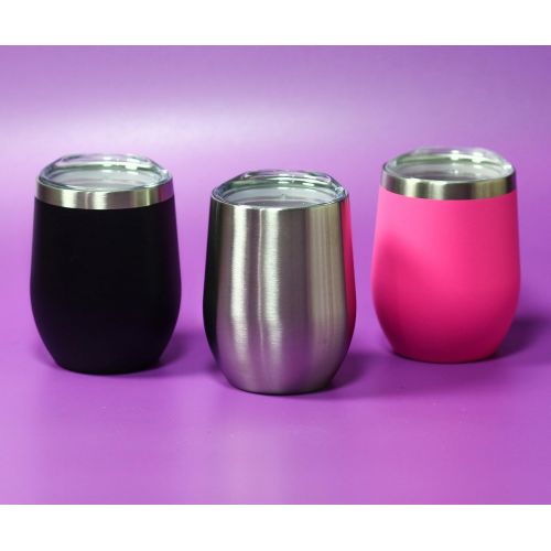  [아마존 핫딜] [아마존핫딜]CHILLOUT LIFE Stainless Steel Stemless Wine Glass Tumbler 2 Pack 12 oz | Double Wall Vacuum Insulated Wine Tumbler with Lids and Straws Set of Two for Coffee, Wine, Cocktails, Ice Cream | Powder